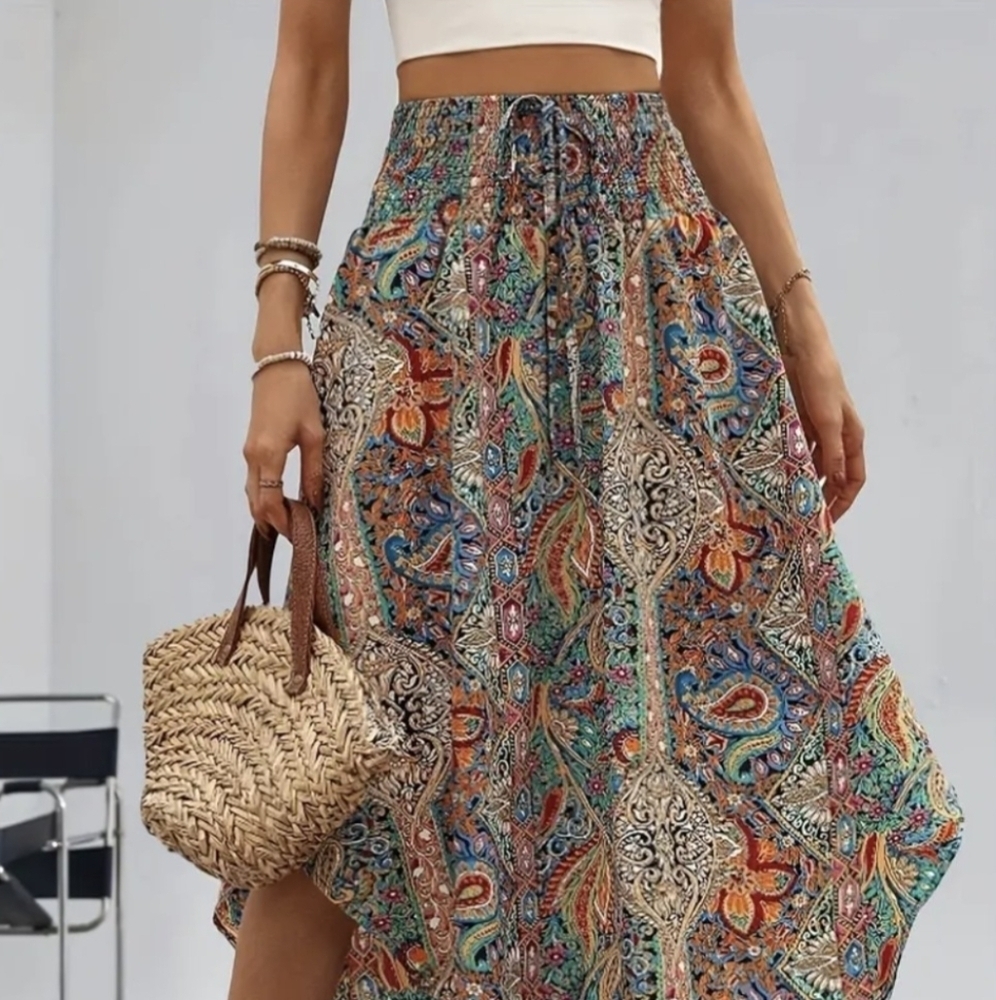 Boho Maxi Skirt Bohemian High Waist long Paisley Skirts Plus Size S M L XL XXL - Picture 7 of 11